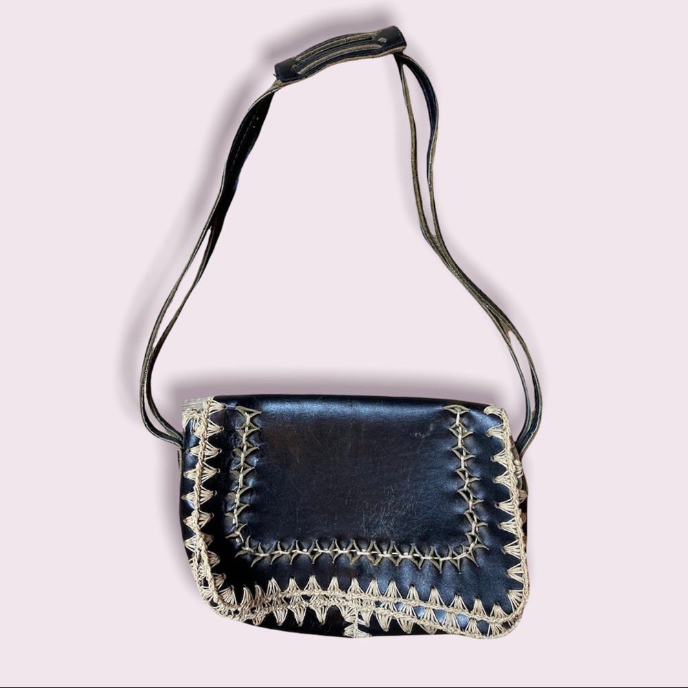 Y2K leather shoulder bag with stitching detail